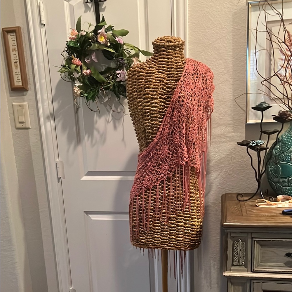 Pink Fringe Knit Shawl